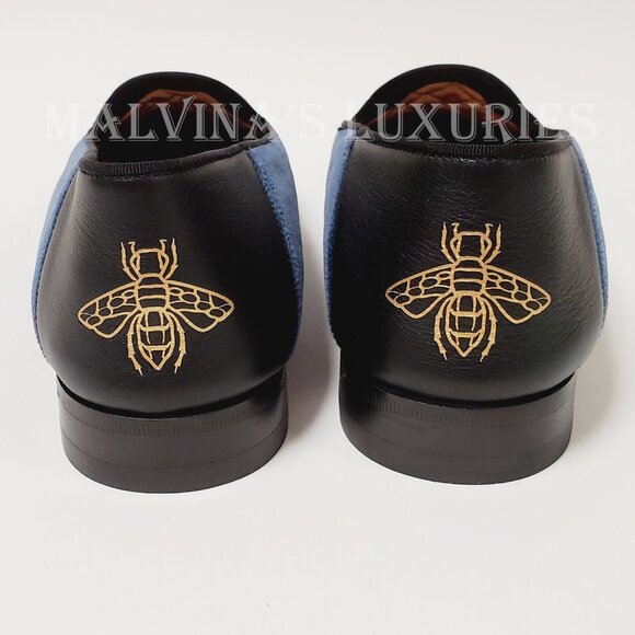 GUCCI SHOES MENS NY YANKEES INSIGNIA BLUE VELVET LOAFERS - Picture 10 of 14